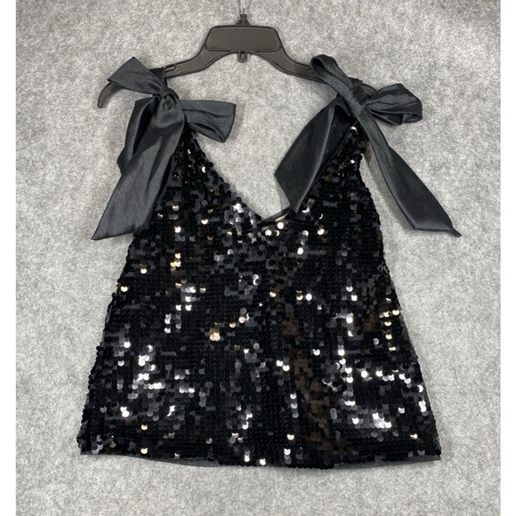 Maeve Bouse Womens Small Black Sleeveless Sequin Bow Tie Straps Hoilday - Picture 4 of 11